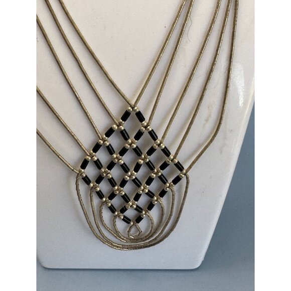 Native American Black Onyx Liquid Sterling Silver Heshi Beaded Necklace  16" - Picture 2 of 12